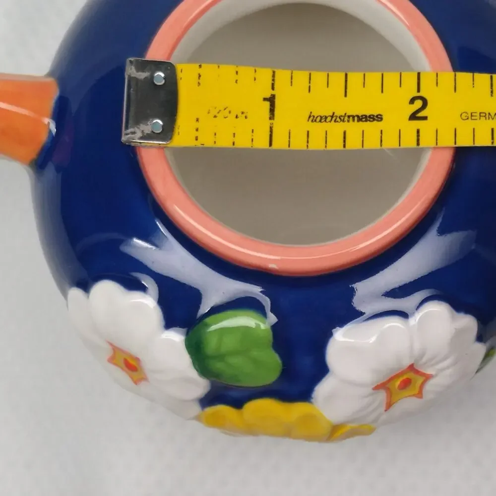 Department 56 Primrose Sugar Creamer Set Floral 3D Blue Yellow 1990s Vintage